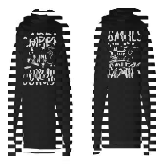 Campfires And Cocktails Graphic Camping Long Sleeve T-Shirt - Seseable