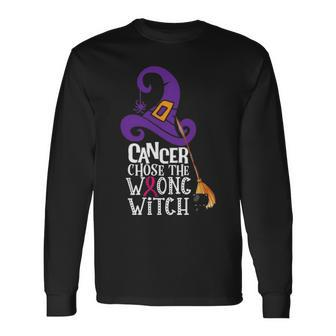 Cancer Chose The Wrong Witch Breast Cancer Halloween V2 Long Sleeve T-Shirt - Seseable