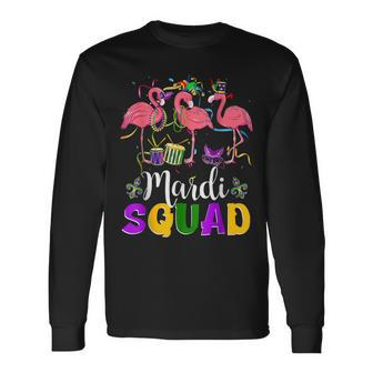 Carnival Party Three Flamingo Mardi Gras Squad Long Sleeve T-Shirt - Seseable