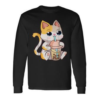 Cat Boba Tea Bubble Tea Anime Kawaii Neko Girl Ns Long Sleeve T-Shirt - Seseable