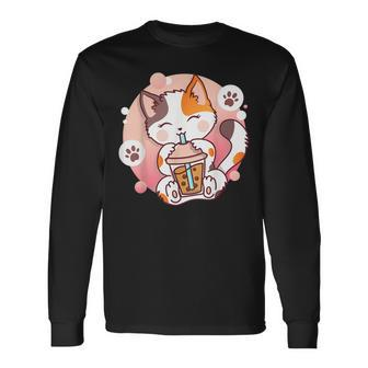 Cat Boba Tea Bubble Tea Anime Kawaii Neko Long Sleeve T-Shirt T-Shirt | Mazezy