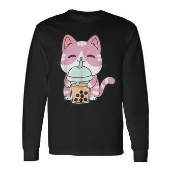 Cat Boba Tea Bubble Tea Anime Kawaii Neko V2 Long Sleeve T-Shirt - Seseable