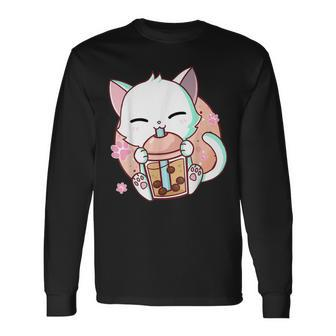 Cat Boba Tea Bubble Tea Kawaii Anime Japanese Neko Long Sleeve T-Shirt T-Shirt | Mazezy