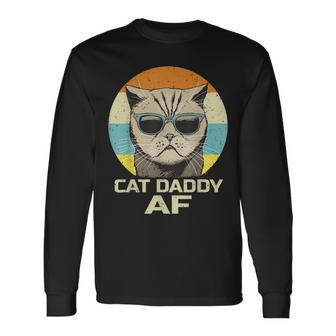 Cat Daddy Af Vintage Graphic Fathers Day Cat Dad Long Sleeve T-Shirt - Seseable