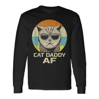 Cat Daddy Af Vintage Graphic Fathers Day Cat Dad V2 Long Sleeve T-Shirt - Seseable