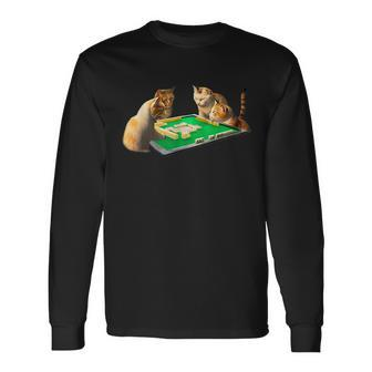 Cat Mahjong With Letters Clothes Goods Jokushi Long Sleeve T-Shirt T-Shirt | Mazezy CA