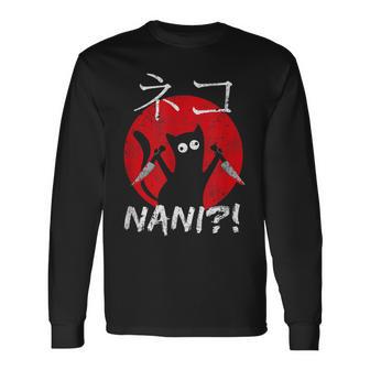 Cat Nani What Funny Murderous Cat Japannese Men Women Long Sleeve T-shirt Graphic Print Unisex - Seseable