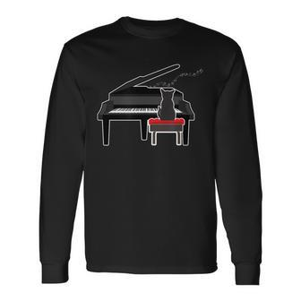 Cat Playing Piano Music Lover Long Sleeve T-Shirt T-Shirt | Mazezy
