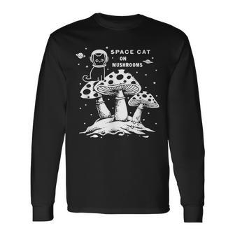 Catronaus Space Cat On Mushrooms Ufo Space Cat Long Sleeve T-Shirt - Seseable