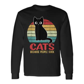 Cats Because People Suck Funny Black Cat Men Women Long Sleeve T-shirt Graphic Print Unisex - Seseable