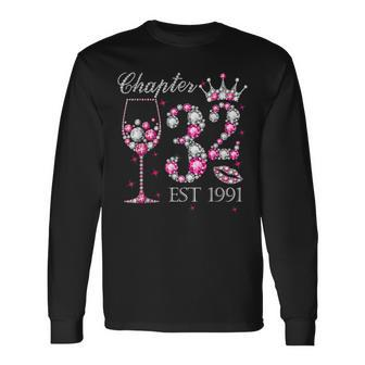 Chapter 32 Years Est 1991 32Nd Birthday Pink Wine Crown Long Sleeve T-Shirt | Mazezy