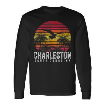 Charleston Sc South Carolina Beach Vintage Retro Sunset Long Sleeve T-Shirt - Seseable