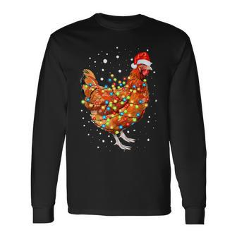 Chicken Christmas Lights With Santa Hat Xmas Funny Holiday Men Women Long Sleeve T-shirt Graphic Print Unisex - Seseable