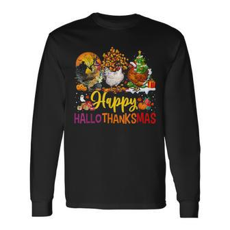 Chicken Halloween Happy Hallothanksmas Autumn Thanksgiving Men Women Long Sleeve T-shirt Graphic Print Unisex - Seseable