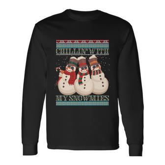 Chillin With My Snowmies Ugly Christmas Snow Black Long Sleeve T-Shirt - Monsterry UK
