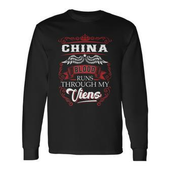 China Blood Runs Through My Veins Long Sleeve T-Shirt - Seseable
