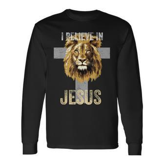 Christian I Believe Jesus Cross Lion Judah Faith Jesus Lover Long Sleeve T-Shirt - Seseable