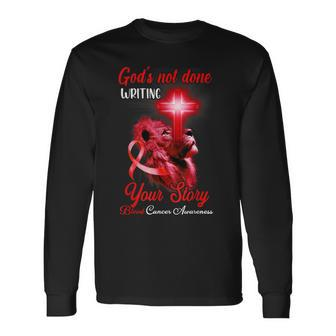 Christian Lion Cross Religious Quote Blood Cancer Awareness Long Sleeve T-Shirt - Seseable