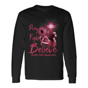 Christian Lion Cross Religious Quote Sickle Cell Awareness Long Sleeve T-Shirt - Seseable