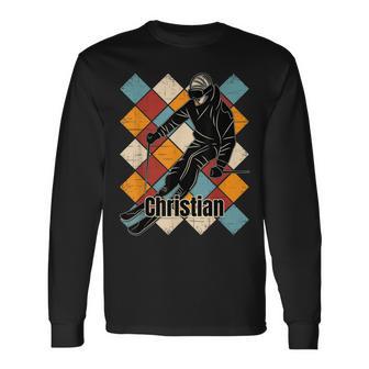 Christian Skipiste Vintage Skifahrer Name Langarmshirts - Seseable