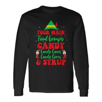 Christmas Four Main Food Groups Elf Buddy Xmas Pajama Gifts Men Women Long Sleeve T-shirt Graphic Print Unisex - Seseable