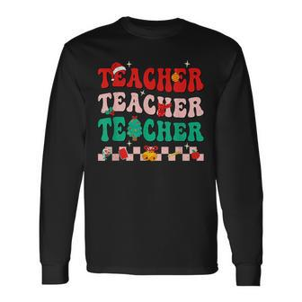 Christmas Groovy Santas Favorite Teacher Retro Xmas Holiday Men Women Long Sleeve T-Shirt T-shirt Graphic Print - Thegiftio UK
