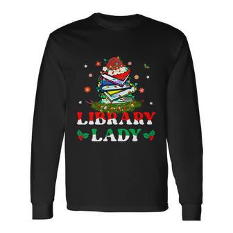 Christmas Library Lady Librarian Xmas Lights Books Long Sleeve T-Shirt - Monsterry UK