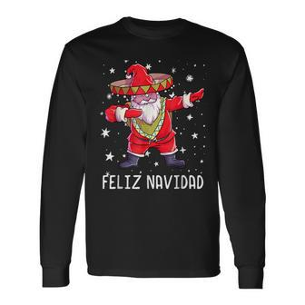 Christmas Sombrero Poncho Mexican Dabbing Santa Funny Men Women Long Sleeve T-shirt Graphic Print Unisex - Seseable