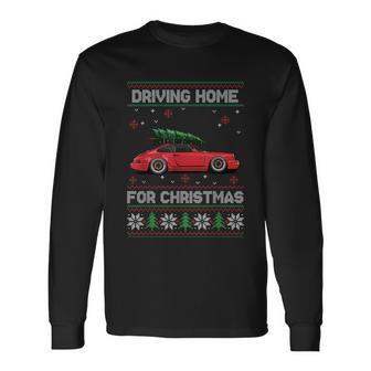 Christmas Tree Oldtimer Car Xmas Ugly Sweater Pullover Look Long Sleeve T-Shirt - Monsterry UK