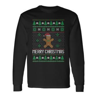 Christmas Ugly Sweater Gingerbread Man Trees Snow Holidays Men Women Long Sleeve T-shirt Graphic Print Unisex - Seseable