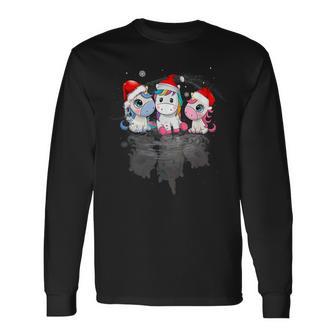Christmas Unicorn Shadow Santa Hat Funny Xmas Gifts Ns Men Women Long Sleeve T-shirt Graphic Print Unisex - Seseable