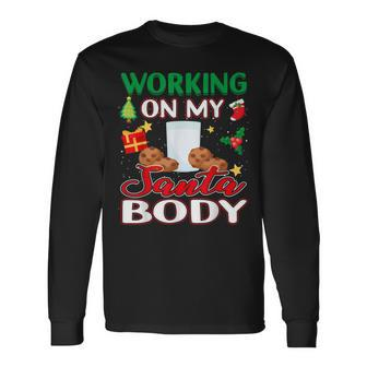 Christmas Working On My Santa Body Funny Milk And Cookie Men Women Long Sleeve T-shirt Graphic Print Unisex - Seseable
