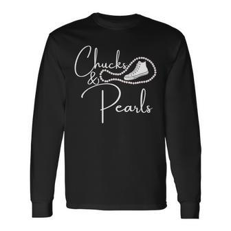 Chucks And Pearls 2021 Hbcu Black Girl Magic White Long Sleeve T-Shirt - Seseable