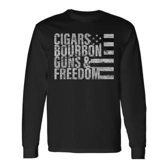 Cigars Bourbon Guns & Freedom Flag Long Sleeve T-Shirt T-Shirt | Mazezy