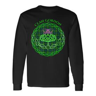 Clan Gordon Scottish Tartan Celtic Thistle Men Women Long Sleeve T-shirt Graphic Print Unisex - Seseable