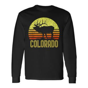 Colorado Elk Hunter Dad Vintage Retro Sun Bow Hunting Long Sleeve T-Shirt - Seseable