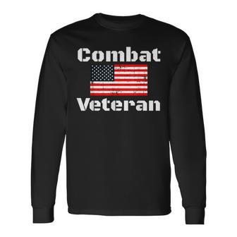 Combat Veteran American Flag Veterans Day Men Women Long Sleeve T-shirt Graphic Print Unisex - Seseable