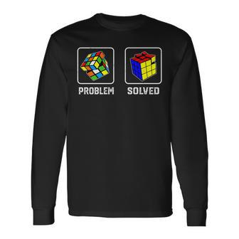 Competitive Puzzles Cube Problem Retro Solved Speed Cubing Long Sleeve T-Shirt - Seseable