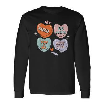 Conversation Hearts Groovy Valentines Day Couple Matching Long Sleeve T-Shirt - Seseable