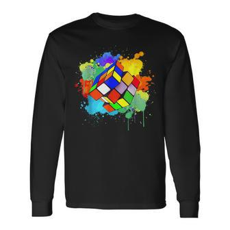 Cool Rubik Rubix Rubics Player Cube Watercolor Lovers Long Sleeve T-Shirt - Seseable