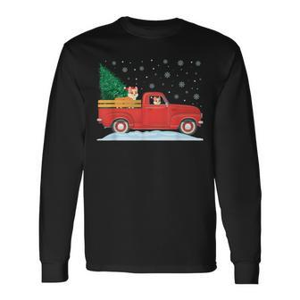 Corgi Christmas Tree Truck Vintage Christmas Truck Men Women Long Sleeve T-shirt Graphic Print Unisex - Seseable