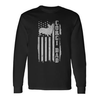 Corgi Dad Vintage American Flag Patriotic Corgi Dog Long Sleeve T-Shirt - Seseable