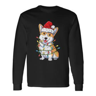 Corgi Santa Christmas Tree Lights Xmas Boys Men Corgmas Dog Tshirt Long Sleeve T-Shirt - Monsterry UK