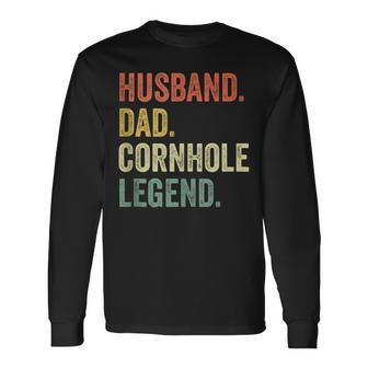Cornhole Vintage Husband Dad Legend Long Sleeve T-Shirt - Seseable