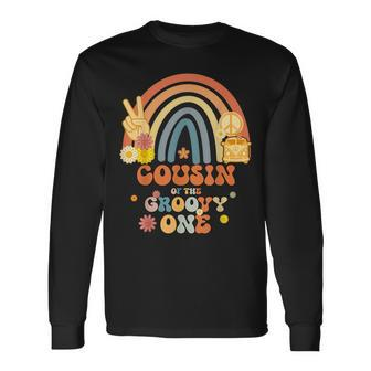 Cousin Of The Groovy One Rainbow Boho Birthday Party Men Women Long Sleeve T-shirt Graphic Print Unisex - Seseable