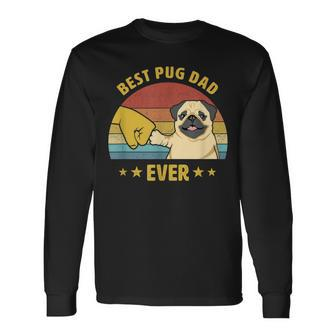 Cute Best Pug Dad Ever Proud Vintage Puppy Lover Pug Retro Long Sleeve T-Shirt - Seseable