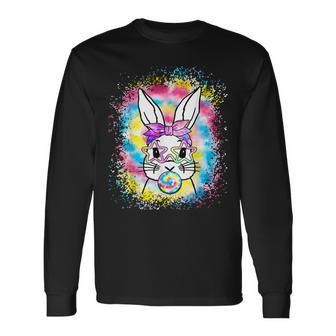 Cute Bunny With Bandana Heart Glasses Bubblegum Easter Day Long Sleeve T-Shirt - Seseable
