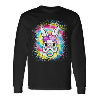Cute Bunny With Bandana Heart Glasses Bubblegum Easter Day V3 Long Sleeve T-Shirt - Seseable