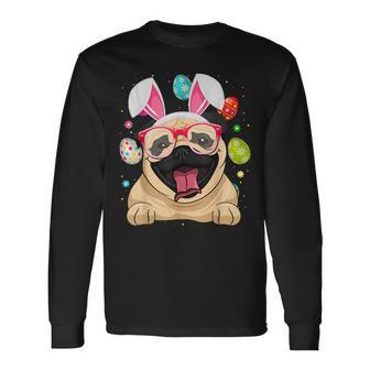Cute Bunny Pug Dog Face Easter Eggs Easter Day Long Sleeve T-Shirt | Mazezy