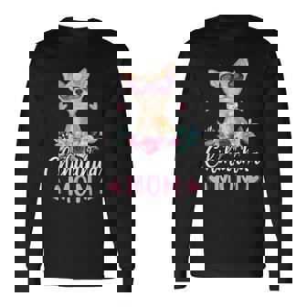 Cute Chihuahua Mom Sunglasses Flower For Chihuahua Owner Men Women Long Sleeve T-shirt Graphic Print Unisex - Seseable